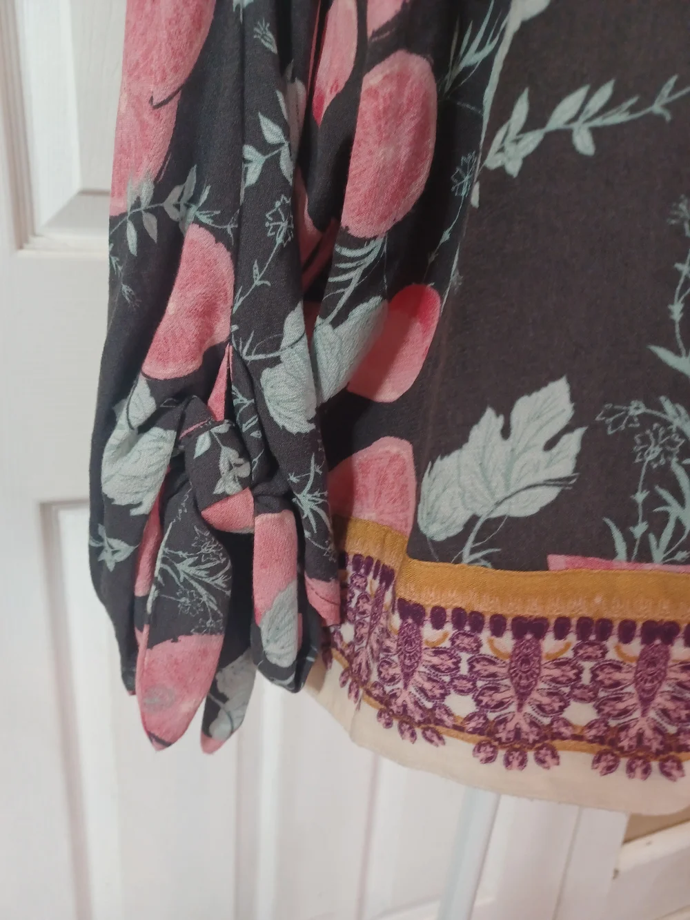 Free People Freshly Squeezed Citrus Floral Kimono Top Tie Sleeve Size XS Boho